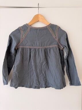 Bonton Paris girls Embroidered Blouse Top - French Designer 10y Slate Gray